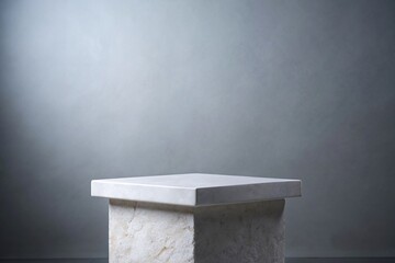 Empty White Stone Platform Adorned on Dark Background 