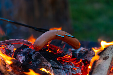 sausage in a campfire