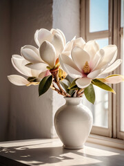 Elegant ravishing delicate magnolia flowers in the vase