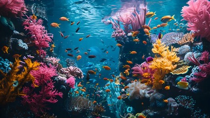 Vibrant Underwater Coral Reef Teeming with Diverse Tropical Fish