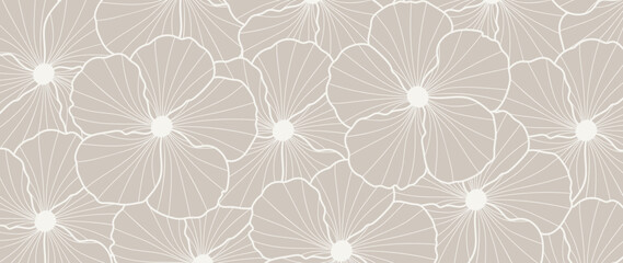 Abstract flower line art background vector. Natural botanical elegant wildflower on beige background. Design illustration for decoration, wall decor, wallpaper, cover, banner, poster, card.