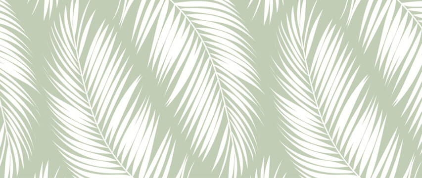 Abstract foliage line art vector background. Leaf wallpaper of tropical leaves, palm ,coconut, plant in hand drawn pattern. Botanical jungle illustration for banner, prints, decoration, fabric.