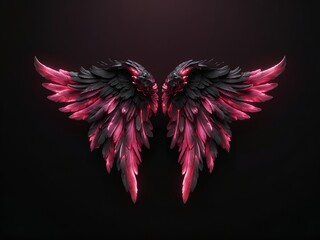 Obraz premium Beautiful magic angel wings spread wide in the dark background. 3D illustration of black and pink magenta fantasy wings