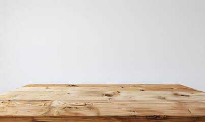 Light Wooden Table Top with White Wall Background for Product Display