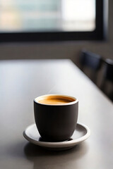 Minimalist Coffee Cup on Table with Natural Light in a Modern Café Setting