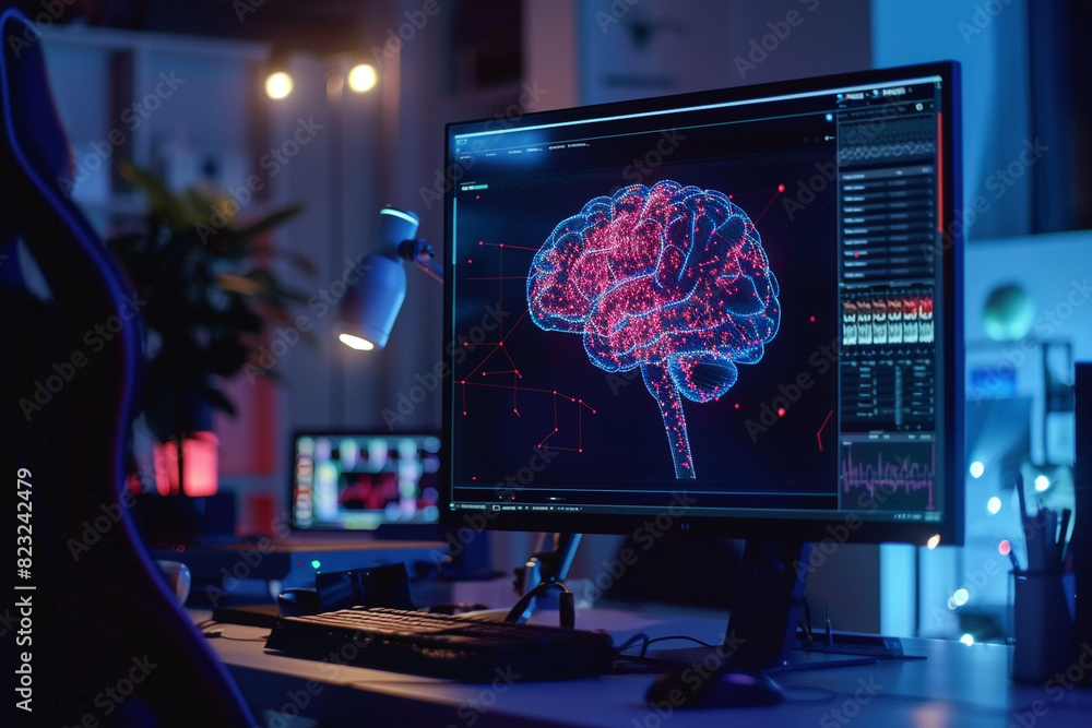 Aufkleber visualization of a neural network on a computer, ai in diagnosing medical images