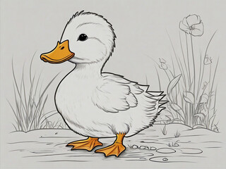 A photo of cute duck in nature for coloring book Generative AI