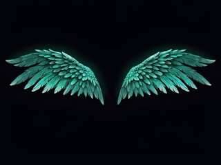 Obraz premium Beautiful magic angel wings spread wide on black background. 3D illustration of blue teal fantasy wings