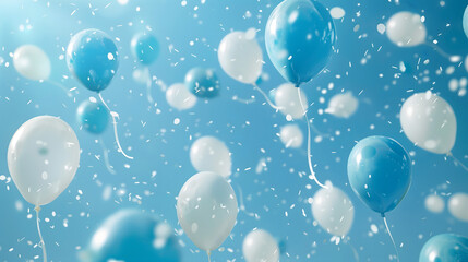 青空へ舞う青色と白い風船