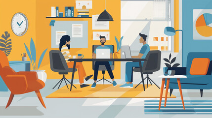 Fototapeta premium A virtual meeting with diverse team members in a modern home office