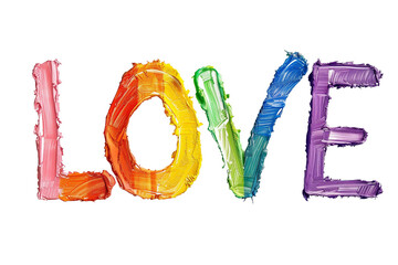 Colorful brushstroke LOVE text isolated on a transparent background, ideal for Valentine's Day and wedding celebration themes