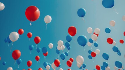 Red, White, and Blue Balloons Floating in the Air