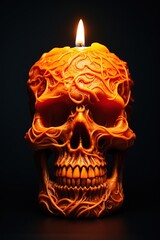 Halloween candle with skull face. Isolated on black background. Ai generative
