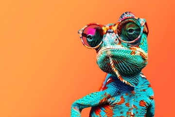 Colorful Chameleon With Sunglasses