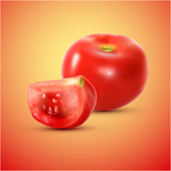 Red Fresh Tomato with Half slice vector illustration