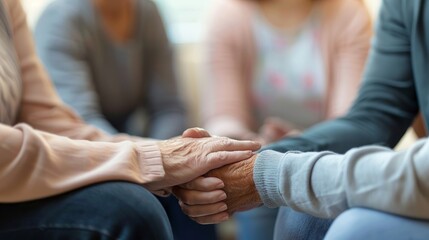 Obraz premium Unity in Support: Close-up of People Holding Hands in Circle at Support Group Meeting
