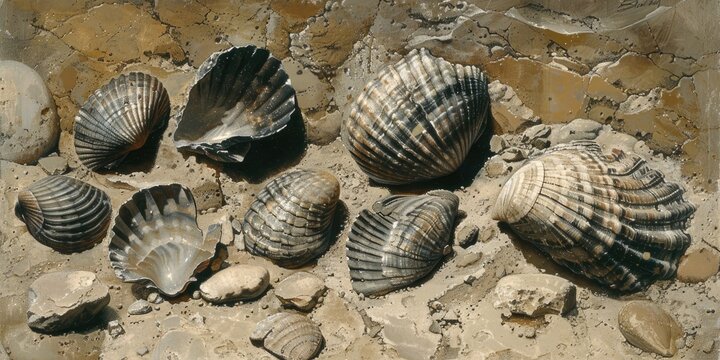 Close-Up of Fossilized Sea Shells
