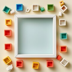 Whimsical Toy Block Frame in Neutral Background Showcasing Minimalist Design Concept