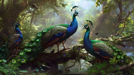 peacocks use their dances and beautiful tails to attract mates and defend their territories in the forest