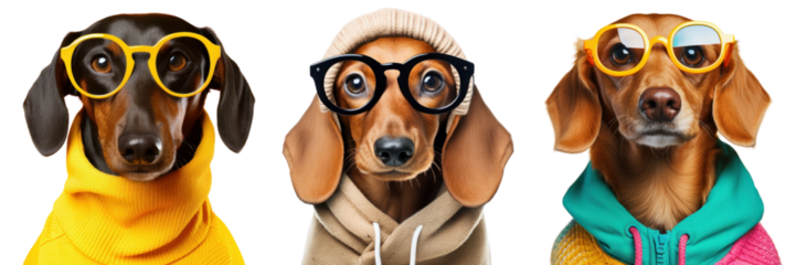 Dog wearing glasses png element set on transparent background