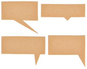 Collection Set Bundle of blank cut out paper cardboard speech bubbles with copy space for text on transparent png or white background
