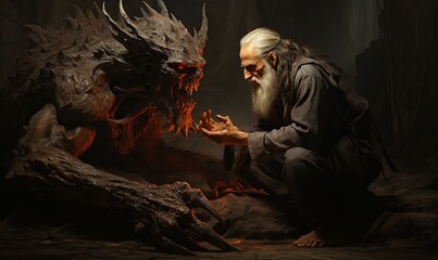 Man Kneeling Next to Demon