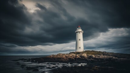 Obraz premium Tall lighthouse stands firm in stormy weather.