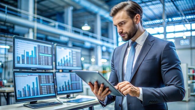 Operations Manager with ERP Software: An operations manager working with ERP (Enterprise Resource Planning) software, showcasing integrated business management systems.

