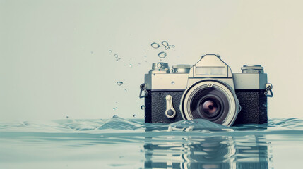 Camera Submerged in Water With Bubbles
