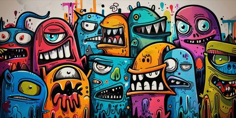 Abstract Face Cute Monsters Cartoon