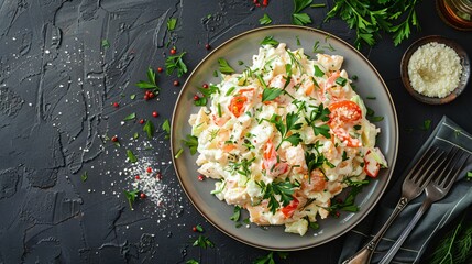 a plate of potato salad with parsley on top.