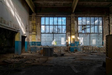 Abandoned old wooden industrial factory