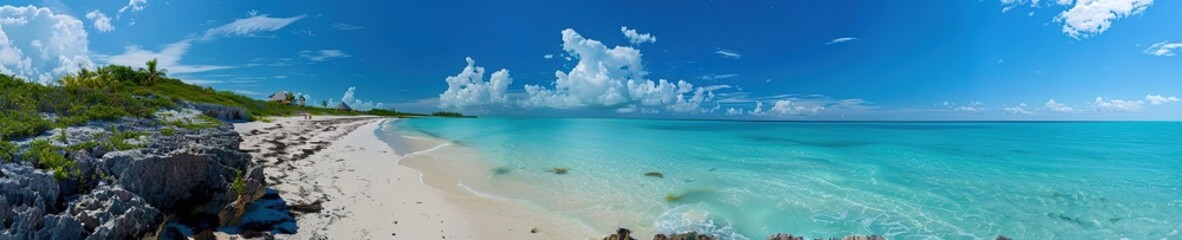 Beach view with palm tree, ultra wide background