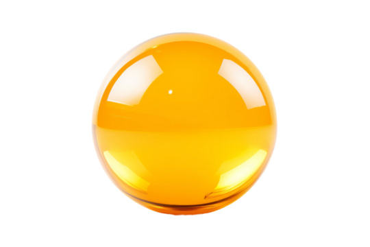 Luminous Sunburst: A Yellow Plastic Ball in Solitude on a White or Clear Surface PNG Transparent Background.