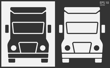 Truck icon front view. Black on White Background. Vector icon.