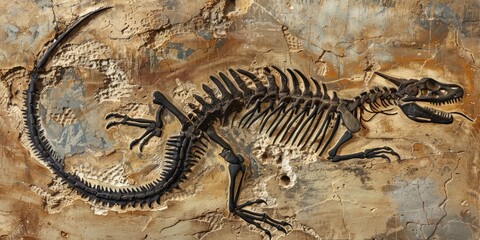 Ancient Rock Art with Dinosaur Skeleton