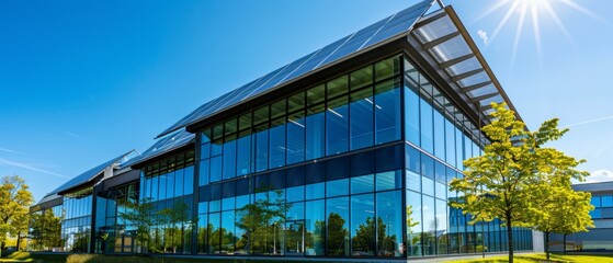 Fototapeta premium A modern building with large windows and solar panels