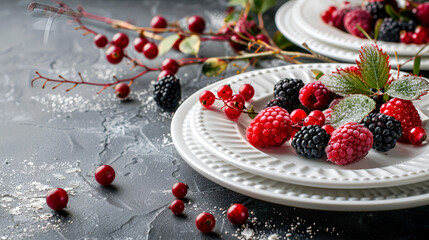 Tasty cranberry sauce in bowl on white tiled table top
