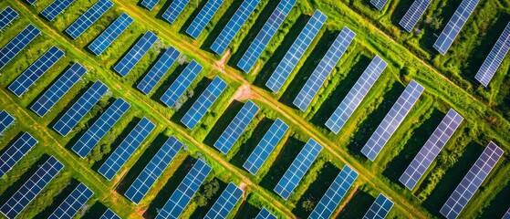 A solar farm with multiple rows of solar panels