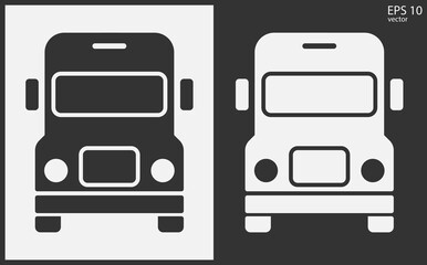 Truck icon front view. Black on White Background. Vector icon.