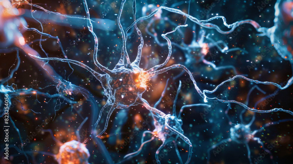 Poster a macro image of neurons brain cells against a dark background