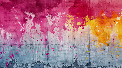 Colorful wall covered in paint splatters. Generative AI
