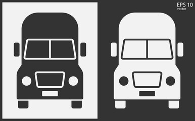 Truck icon front view. Black on White Background. Vector icon.