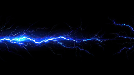 Lightning, electric thunderbolt strike of blue color isolated on black background