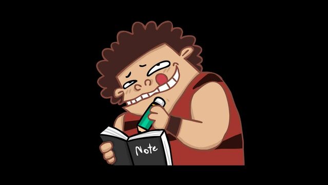 Animated Caveman Writing Book - Transparent Background
