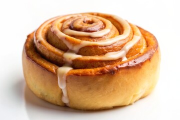 One cinnamon roll vanila cream isolated on white background, sweet bun, cromboloni