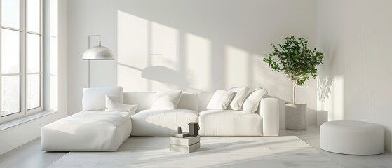 Clean white living room with a single floor lamp