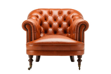 The Majestic Throne: A Brown Leather Chair on a White Canvas on a White or Clear Surface PNG Transparent Background.