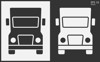 Truck icon front view. Black on White Background. Vector icon.