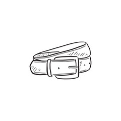 A line drawn illustration of a wrapped up mens belt. Drawn by hand in a sketchy style.
